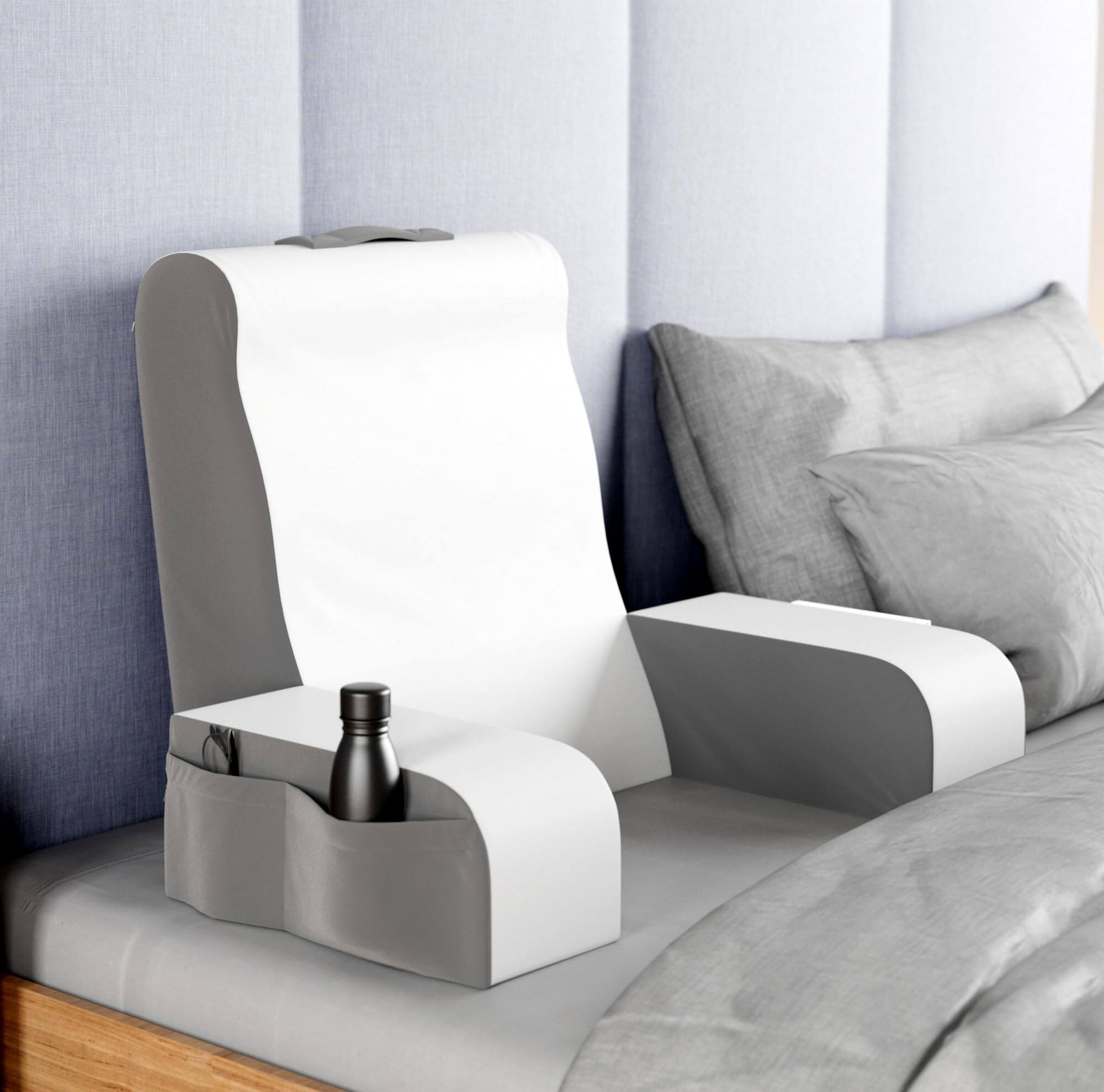 Alt View 6. MAGICAL RUBS - Wedge Reading Cushion Pillow For Bed Sitting Up With Arms Tv Book Gaming Dorm Rooms Backrest (grey/white Standard) - Grey/White Tall.