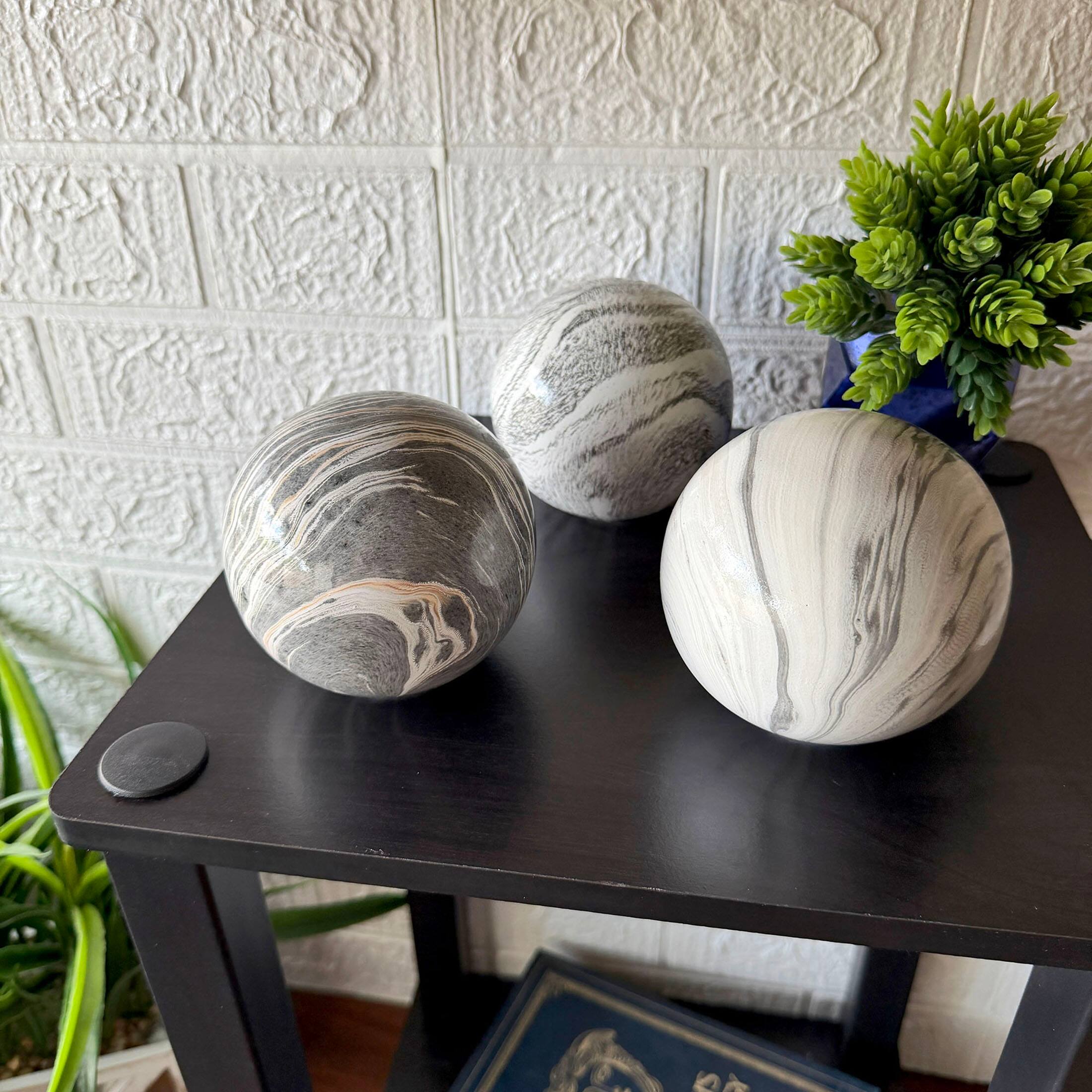 Alt View 3. Things2Die4 - Decorative Orb Set of 3 Grey Marbled Ceramic Spheres 4 in Tabletop Decor - Grey.