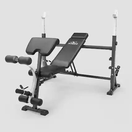 Front. FLYBIRD - Olympic Adjustable Weight Bench, with Bench Press Rack, Leg Extension and Leg curl, for Home Gym Workout - BLACK.
