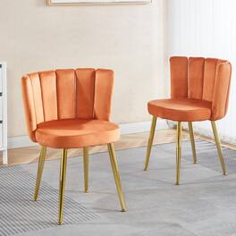 GOODSILO - Elegant Velvet Dining Chairs Set of 2 with Golden Iron Legs for Modern Living Spaces - Orange