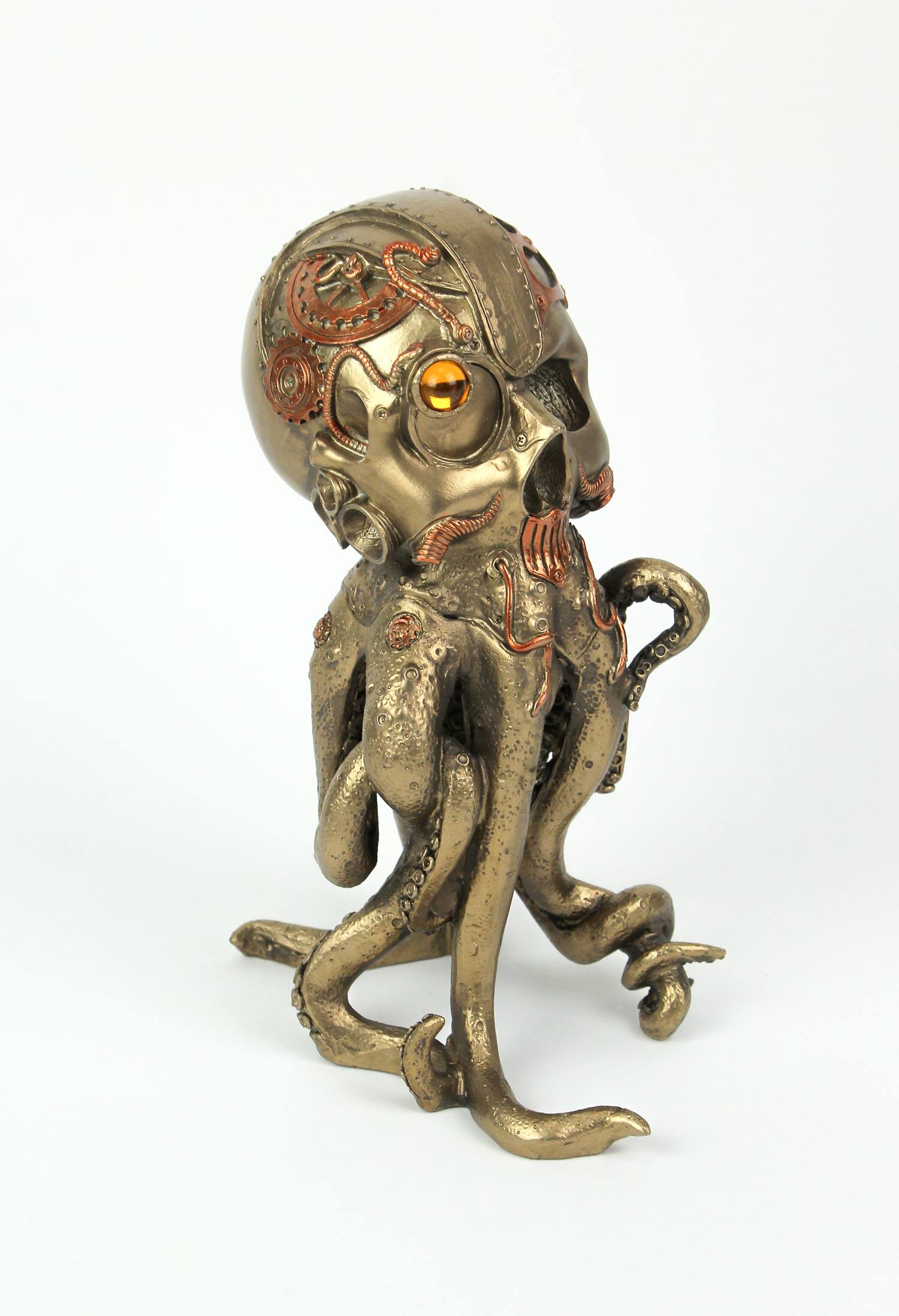 Alt View 1. Zeckos - Bronze / Copper Finished Steampunk Human Skull / Octopus Fantasy Tabletop Statue - Bronze.