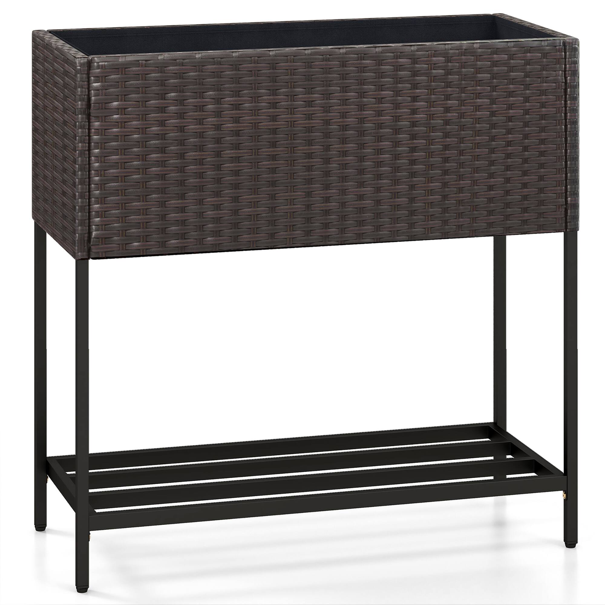 Alt View 9. Gymax - Gymax Elevated Planter Box Raised Garden Bed w/ Rattan Surface Bottom Storage Shelf - Brown.