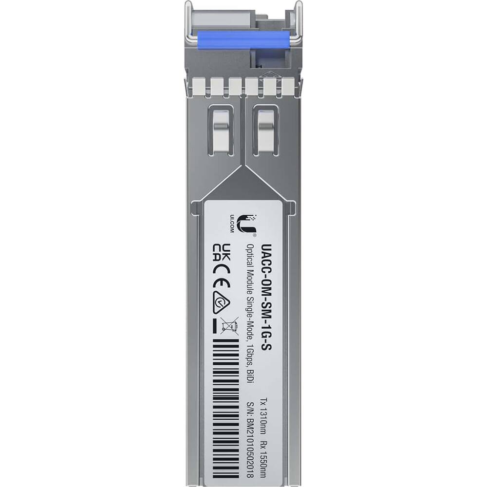 UACC-OM-SM-1G-S  
Optical Module Single-Mode, 1Gbps, BiDi  
S/N: BM21010502018  
Tx 1310nm  
Rx 1550nm  
UICOM  
CA UK CE