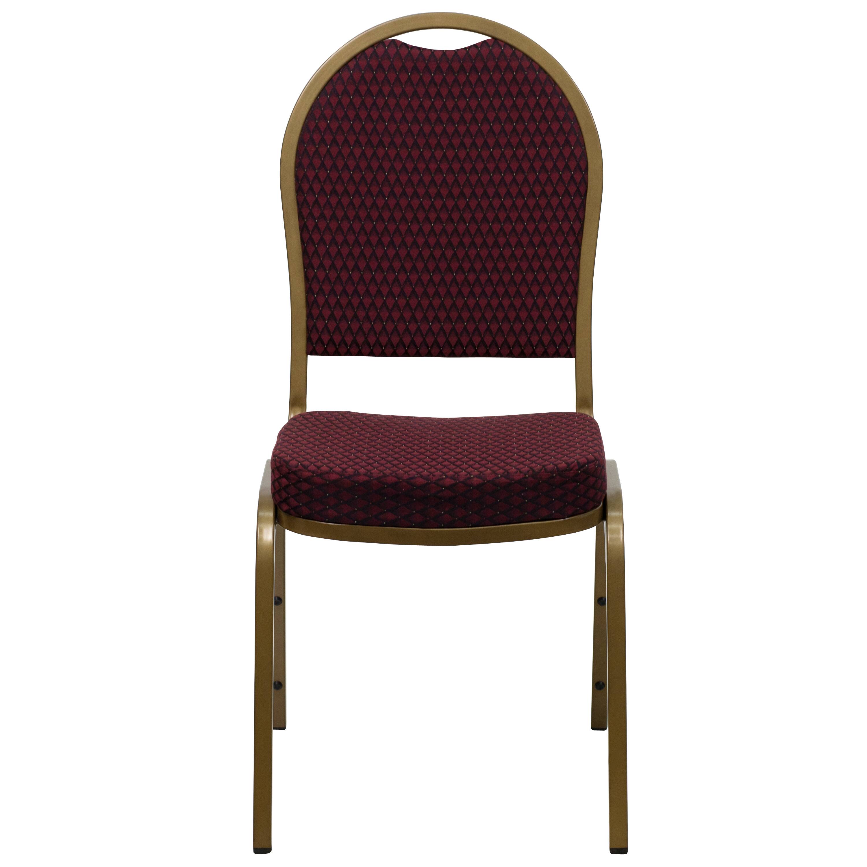 Alt View 7. Emma + Oliver - Dome Back Stacking Banquet Dining Chair - Burgundy Patterned Fabric/Gold Frame.