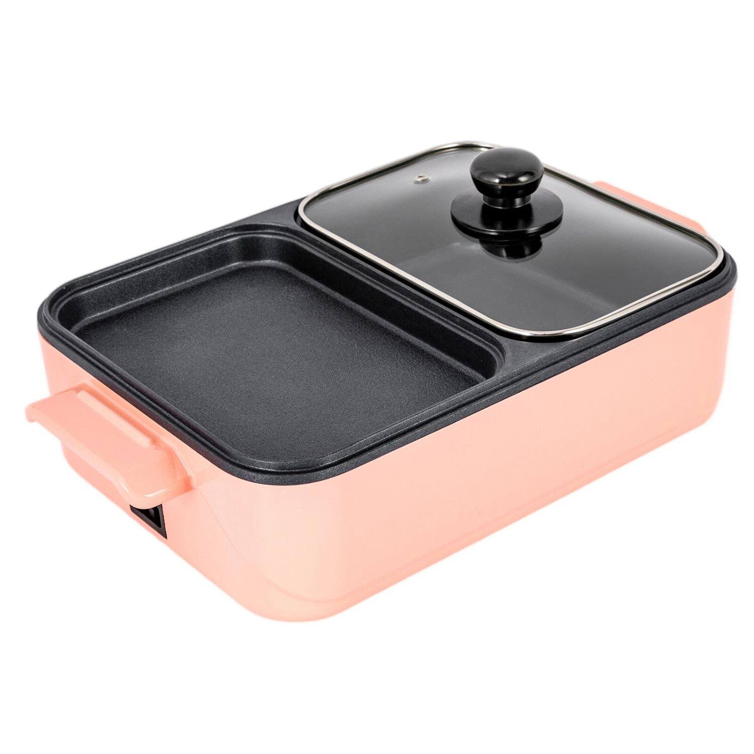 Back. Home Collection - 2-in-1 Electric Hot Pot and Korean BBQ Grill – 1500W Non-Stick Shabu-Shabu & Barbecue Plate Pan - Black.