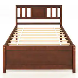 Kadyn - Modern BedFrame Bed Wooden Platform Bed with Headboard and Slat SupportTwin Size - Walnut