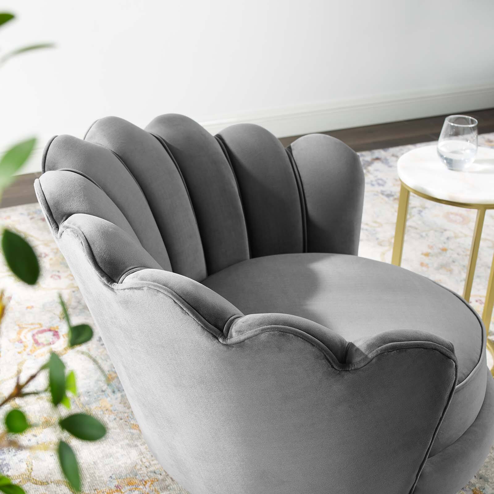 Left. Modway - Admire Scalloped Edge Performance Velvet Accent Armchair by Modway - Gray.