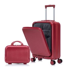 Ropilly - 2 Piece Luggage Set Front Opening 20 Inch Carry On Suitcase with 14 Inch Cosmetic Case - Red