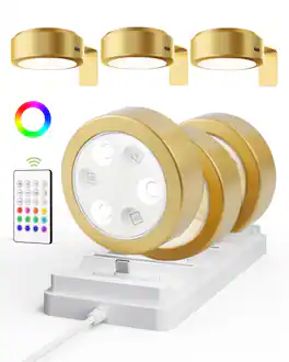 EZVALO - LED Picture Light Wireless with Remote-RGB-6 Pack--Charging Base - Gold