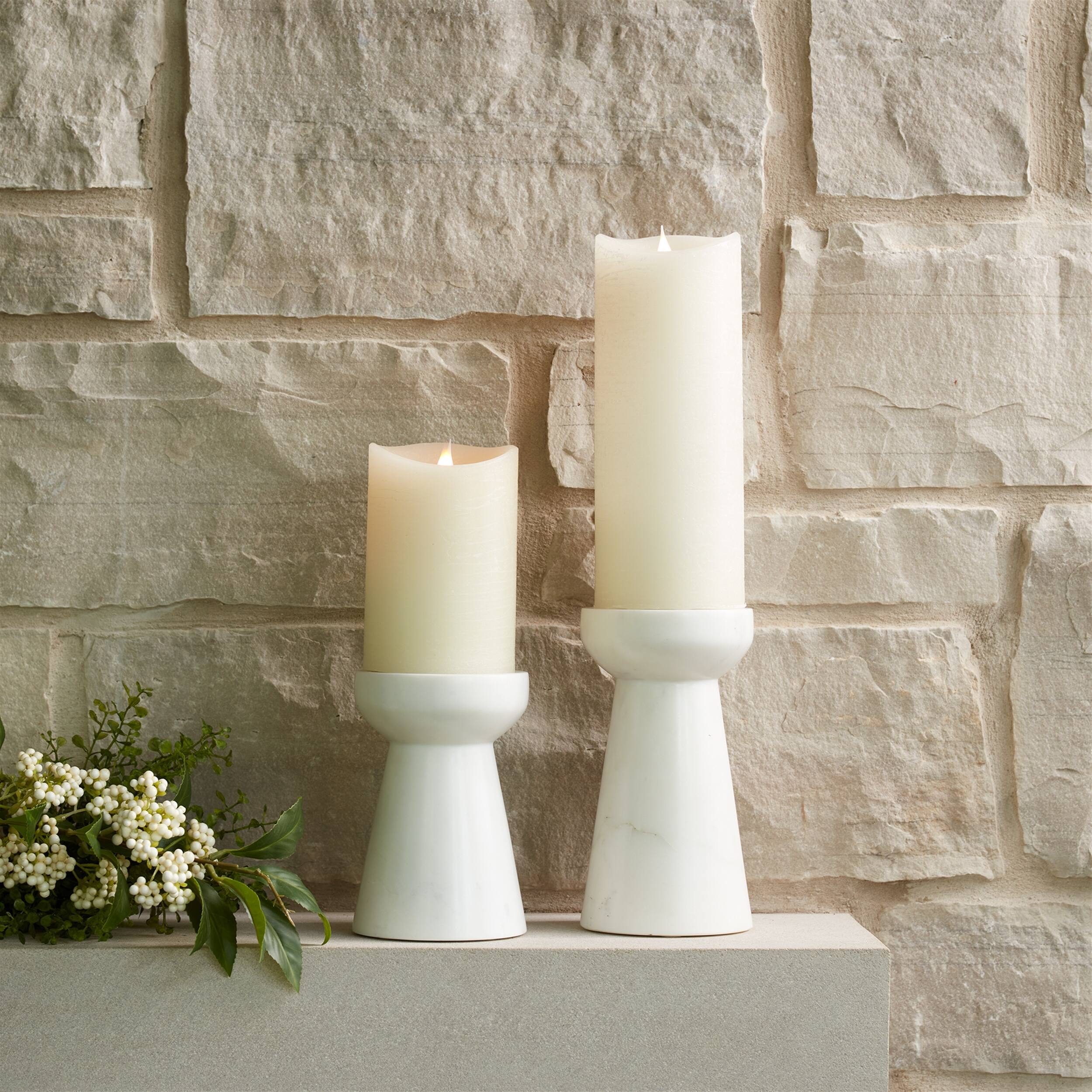 Angle. BreeBe - Modern Marble Candle Holder (Set of 2) - White, Grey.