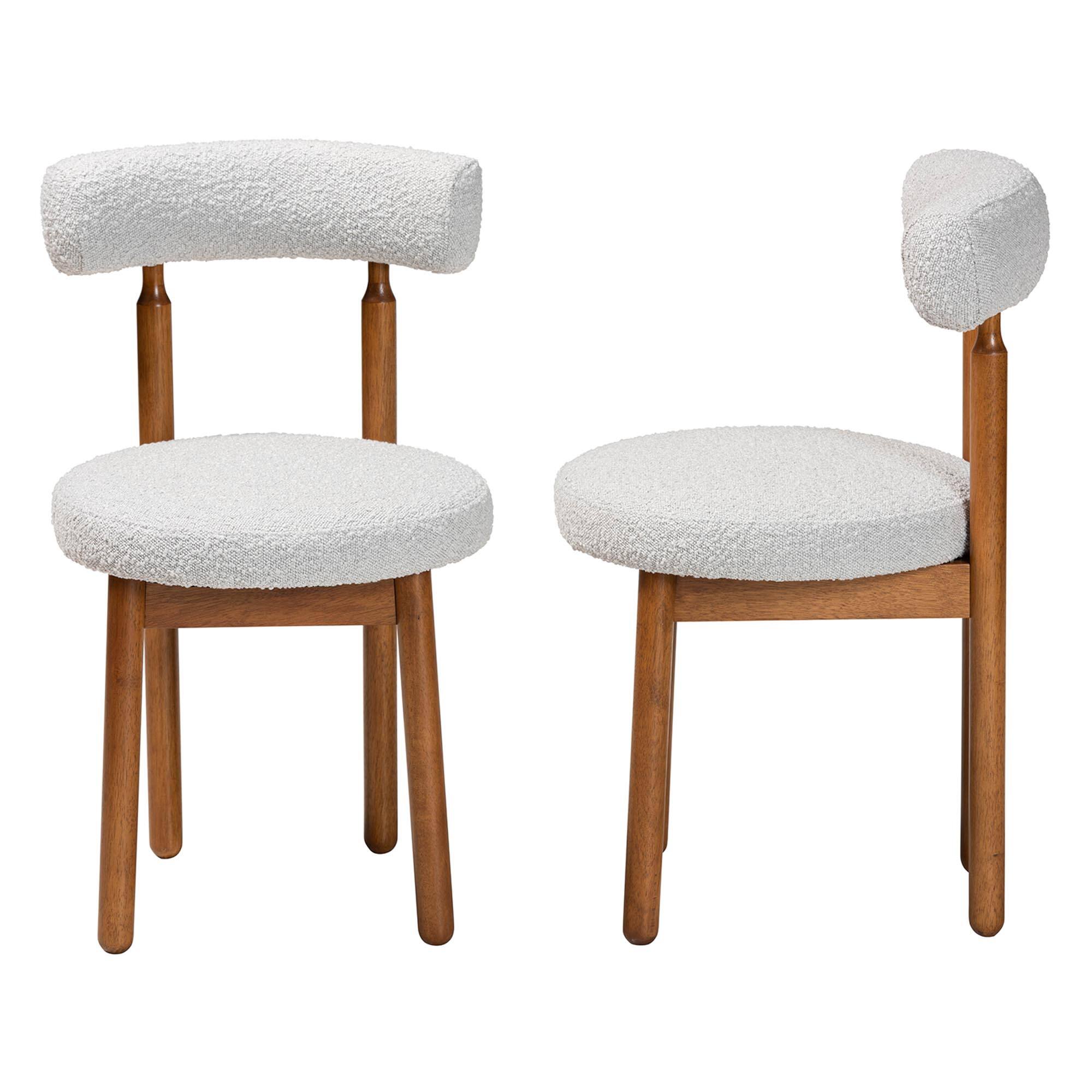Left. Baxton Studio - Edric Modern Japandi Boucle Fabric and Finished Wood 2-Piece Dining Chair Set - Light Grey/Walnut Brown.