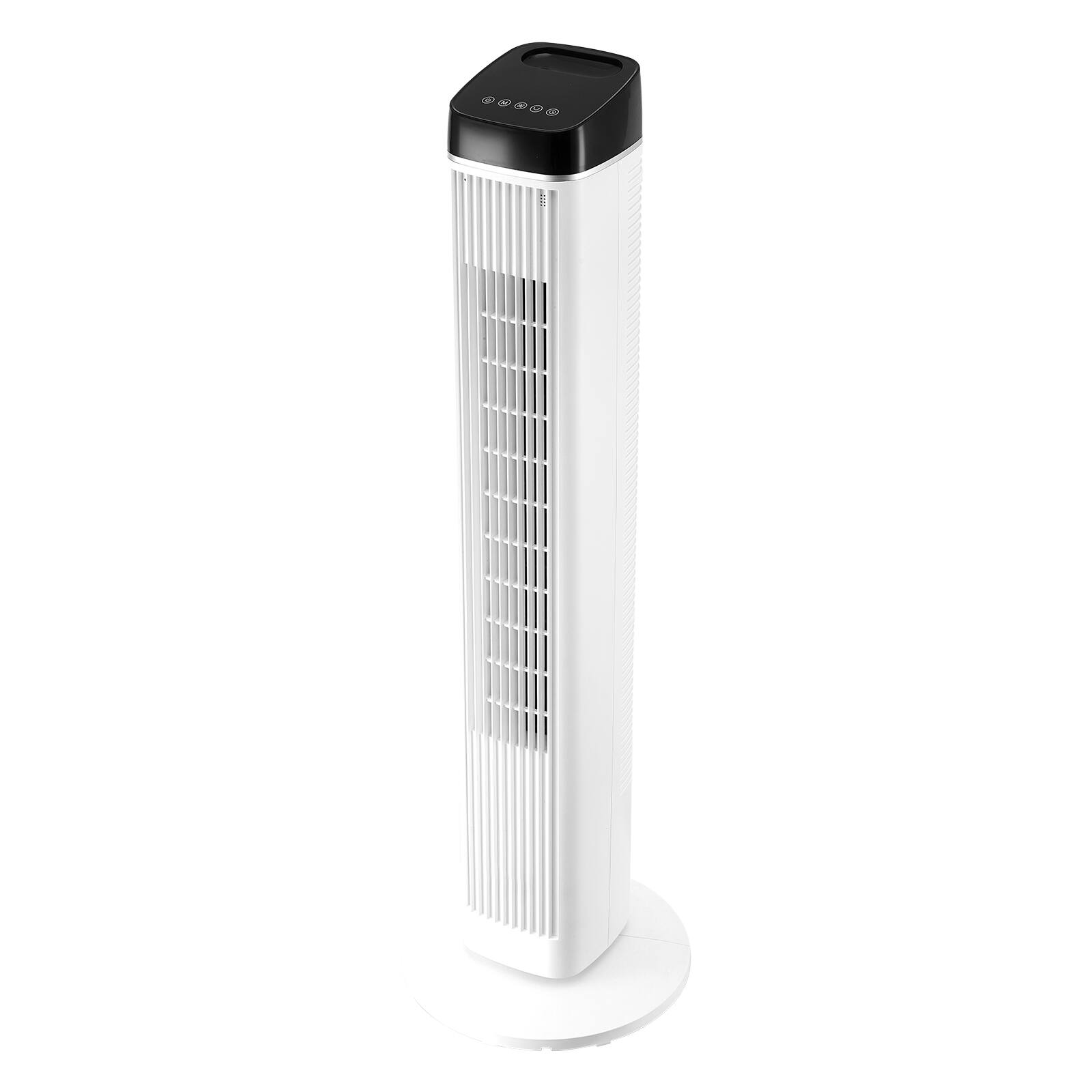 Angle. HOMLUX - 40" Oscillating White Tower Fan 9H Timer 22 ft/s High Velocity with Remote Control, Filter, Thermostat - Black White.