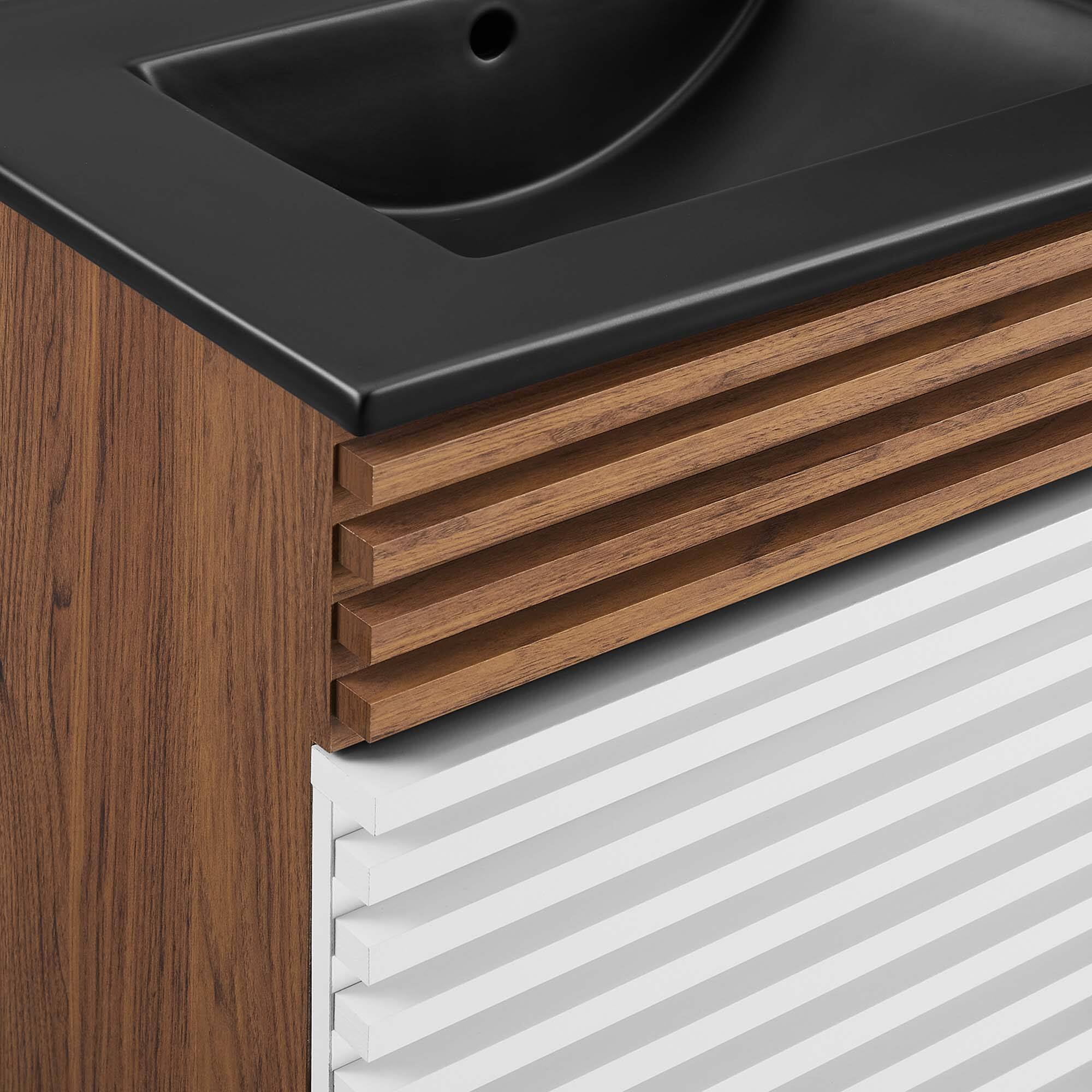 Alt View 7. Modway - Render 48" Bathroom  Vanity with Black Basin Included - White Walnut Black.