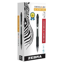 Zebra - Sarasa Dry X20 Retractable Gel Pen, Medium Point, 0.7mm, Dozen - Black Ink