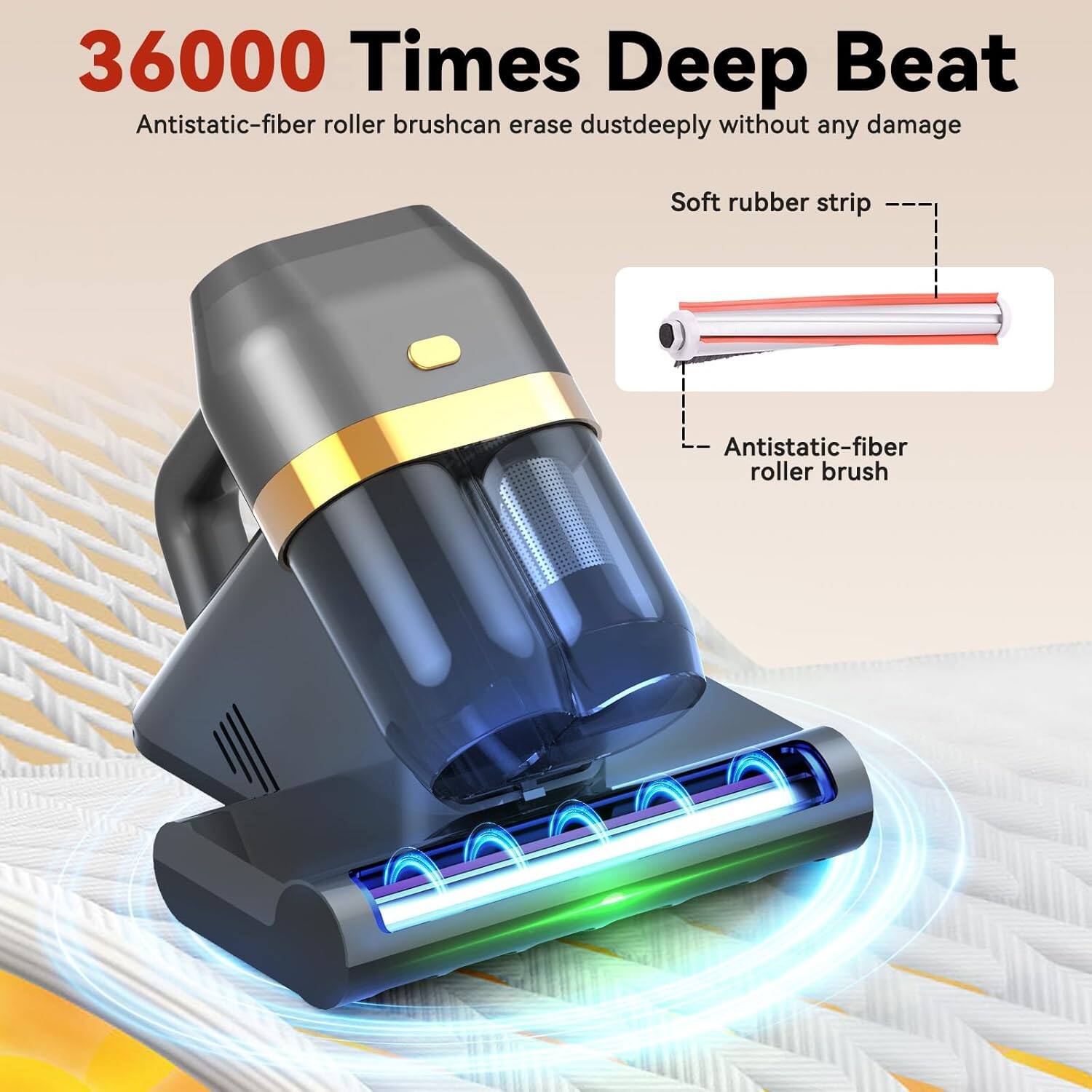 36000 Times Deep Beat  
Antistatic-fiber roller brush can erase dust deeply without any damage  
Soft rubber strip  
Antistatic-fiber roller brush