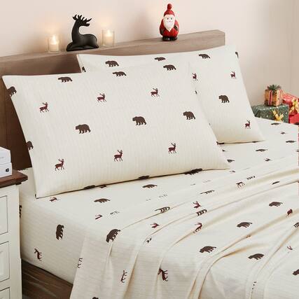 Front. Sweet Home Collection - Printed Holiday 4pc Sheet Sets, Easy Care, Soft & Wrinkle-Resistant Holiday Bedding, Full - Polar Bears & Reindeers.