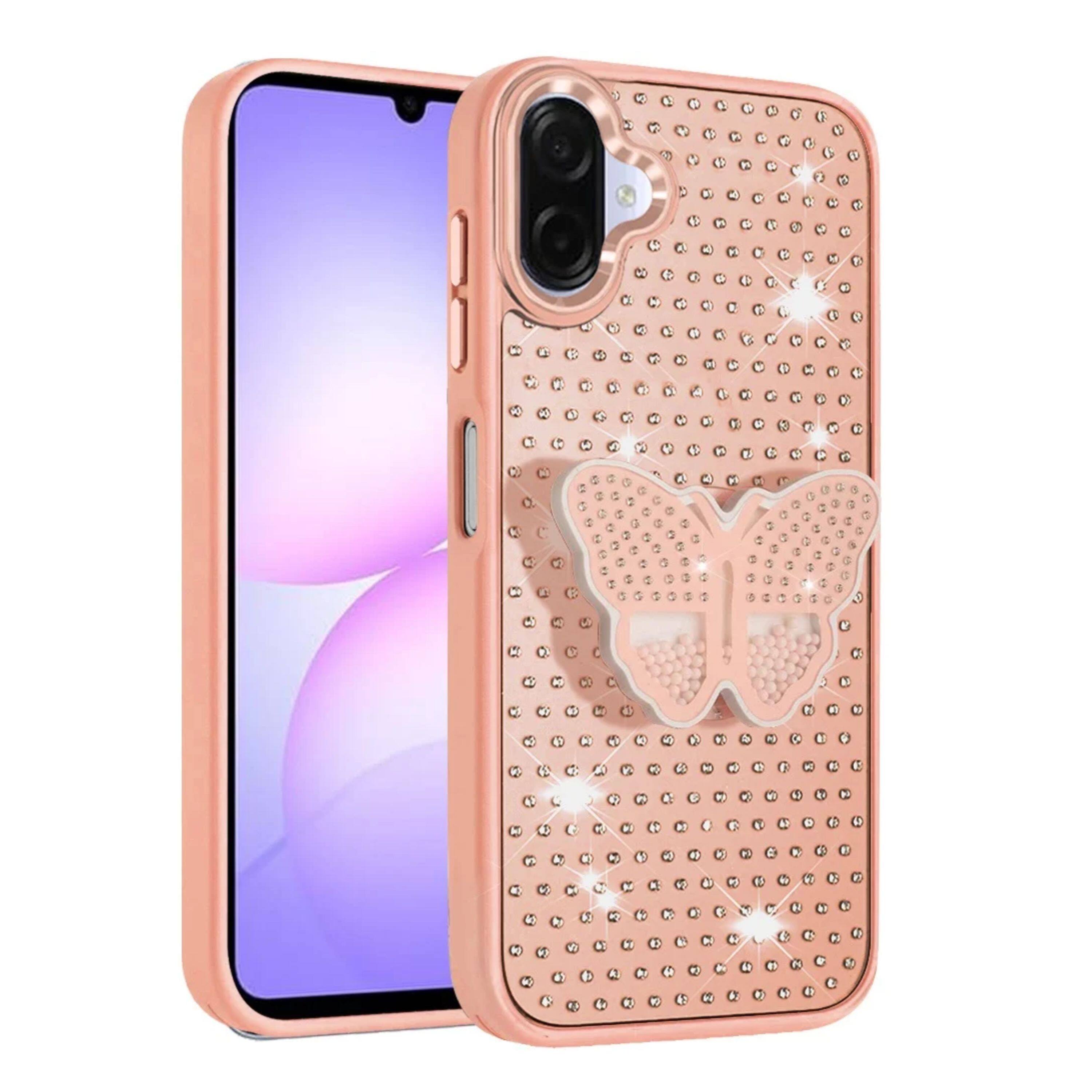 Kitcheniva - Butterfly Grip Stand Faux Crystals Phone Case With Tempered Glass For Samsung Galaxy A07 - Rose Gold price history on PriceWatchPro