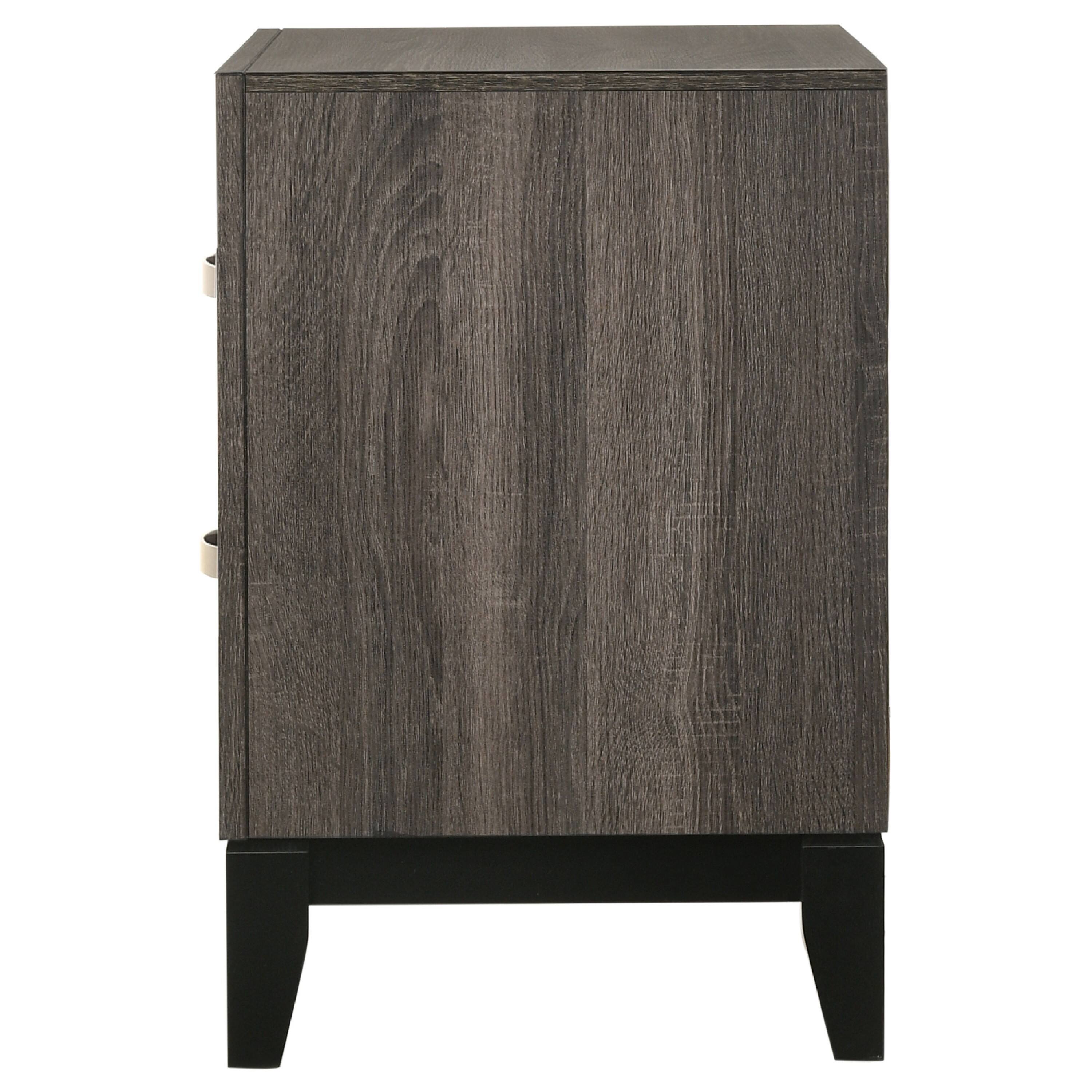 Left. Manhattan Lane - Wooden Nightstand with 2 Drawers and Chamfered legs - Gray and Black.