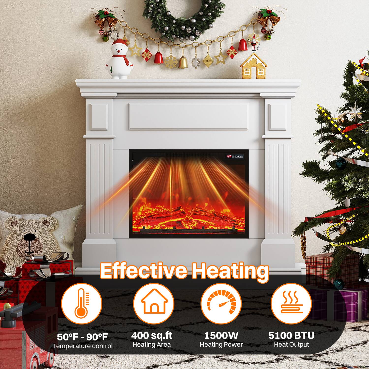 Effective Heating

- 50°F - 90°F Temperature control
- 400 sq.ft Heating Area
- 1500W Heating Power
- 5100 BTU Heat Output