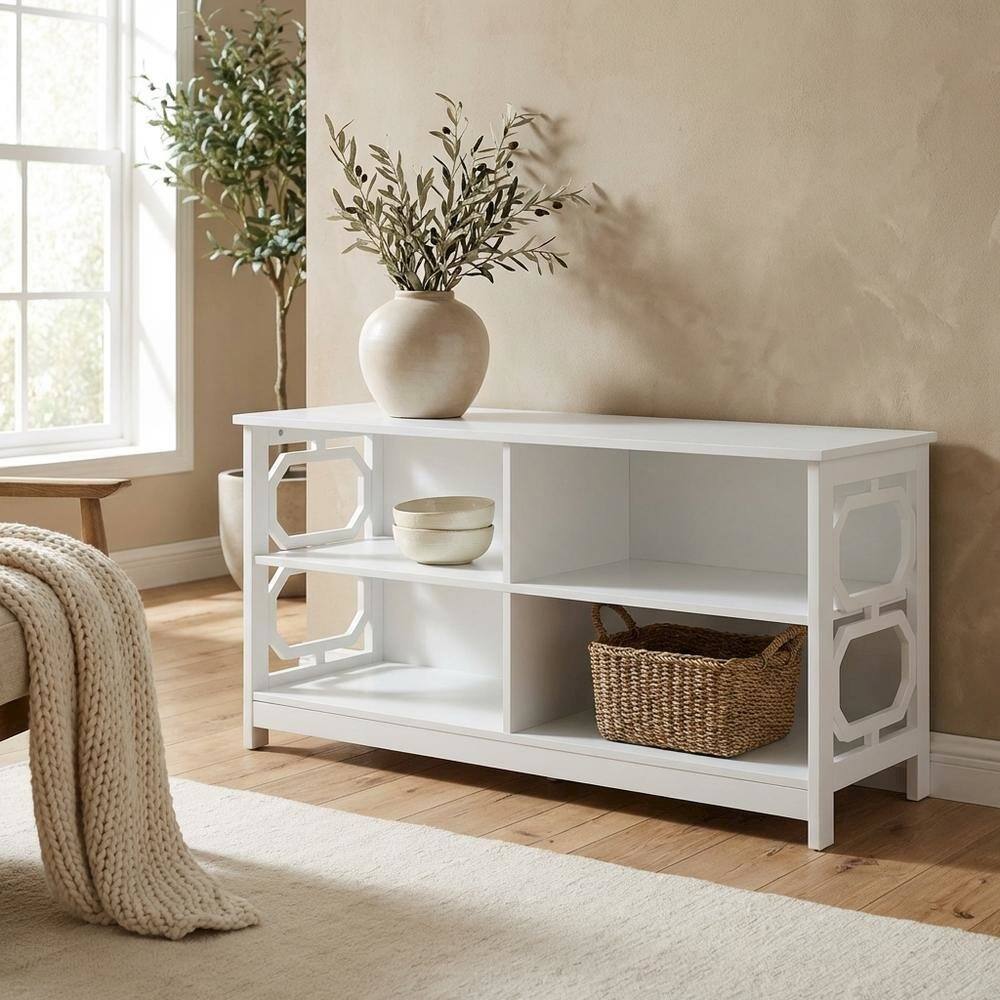 Alt View 2. FurniFact - White MDF TV Stand with Non-Lead Base Paint for TVs up to 50 inches - White.
