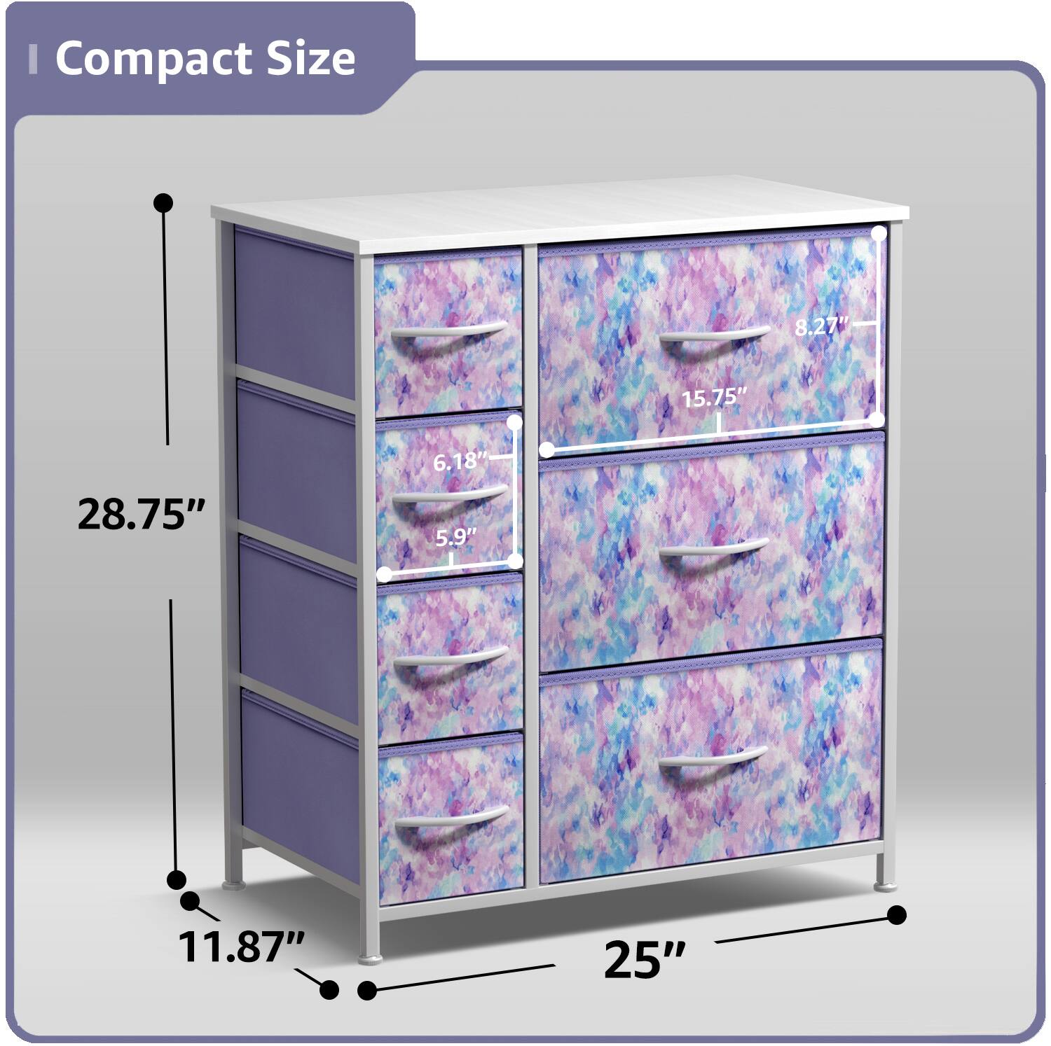 Compact Size

- Height: 28.75"
- Width: 25"
- Depth: 11.87"
- Drawer Height: 5.9"
- Drawer Width: 15.75"
- Drawer Depth: 8.27"