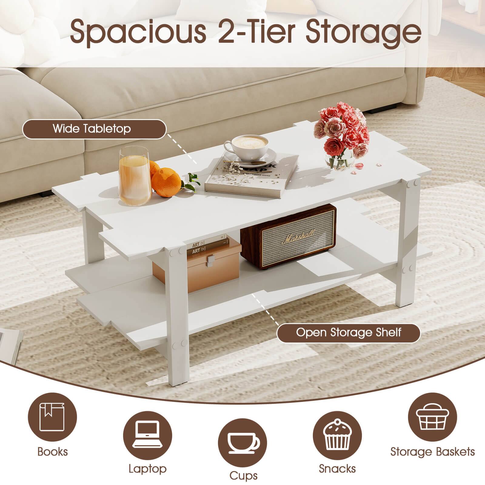 Spacious 2-Tier Storage

Wide Tabletop

Open Storage Shelf

Books
Laptop
Cups
Snacks
Storage Baskets