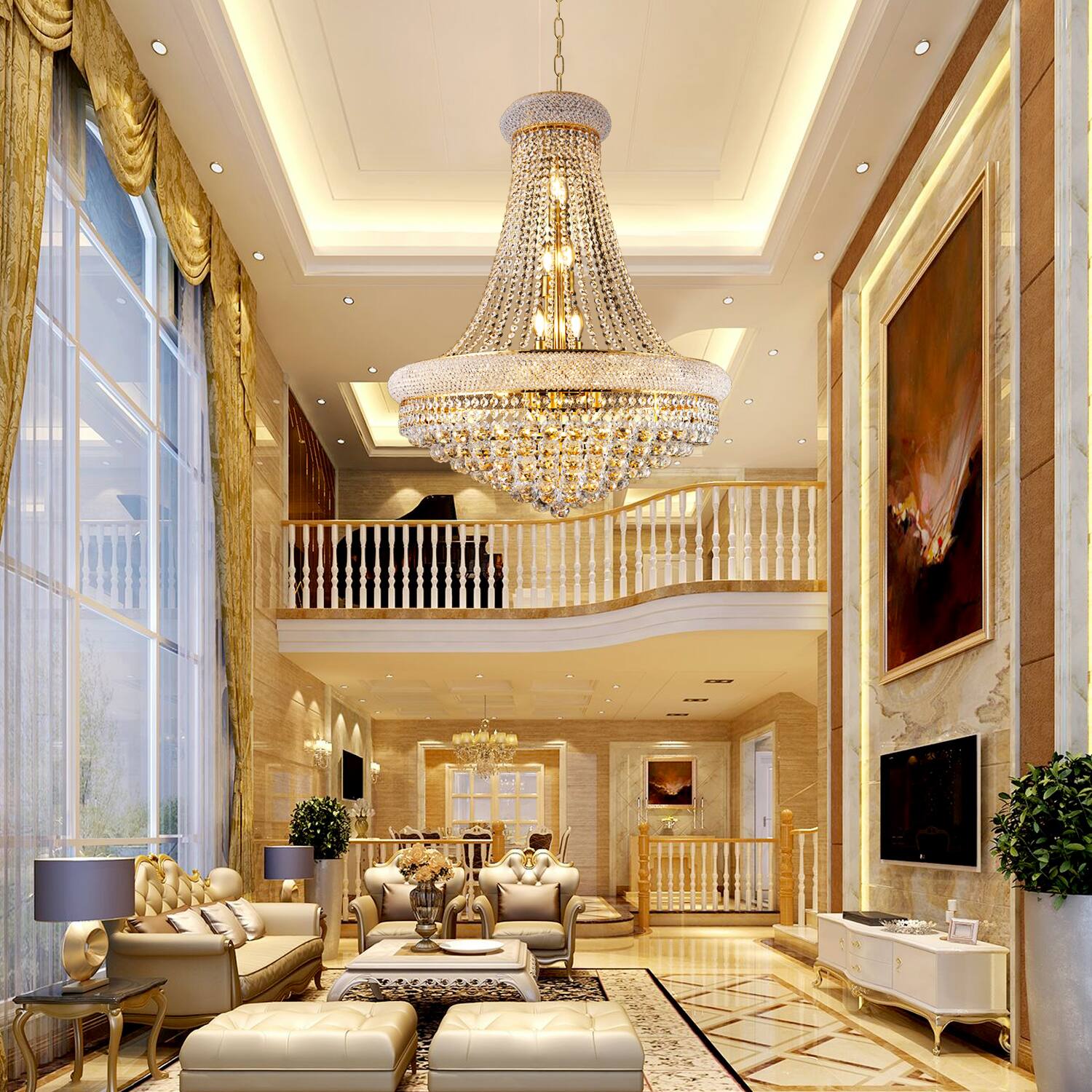 Alt View 1. Boyel Living - 28 Inch Gold Crystal Chandelier 15 Light French Empire Ceiling Light with LED Bulbs 3000K Warm Light.