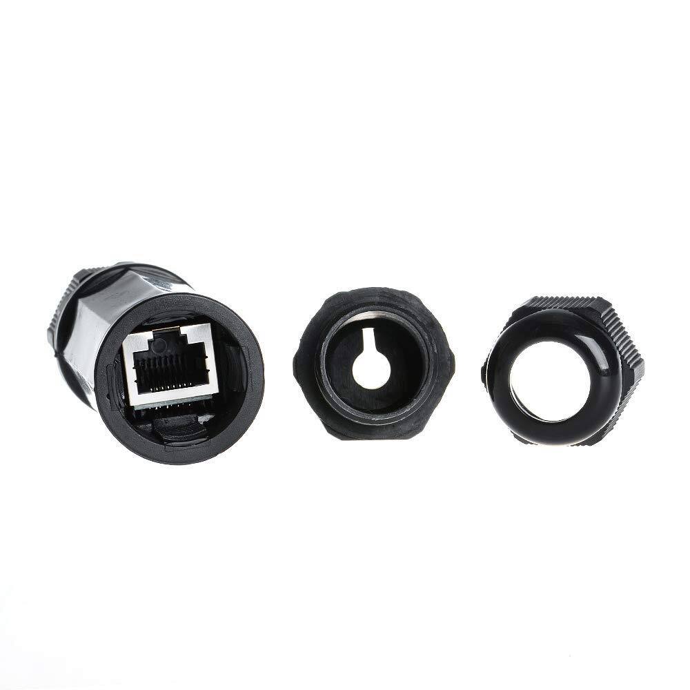 Left. ACJPR - Shielded Waterproof RJ45 Connectors for Cat5/Cat5e/Cat6, IP67, 8P8C, Female-to-Female LAN Coupler, 10-Pack.