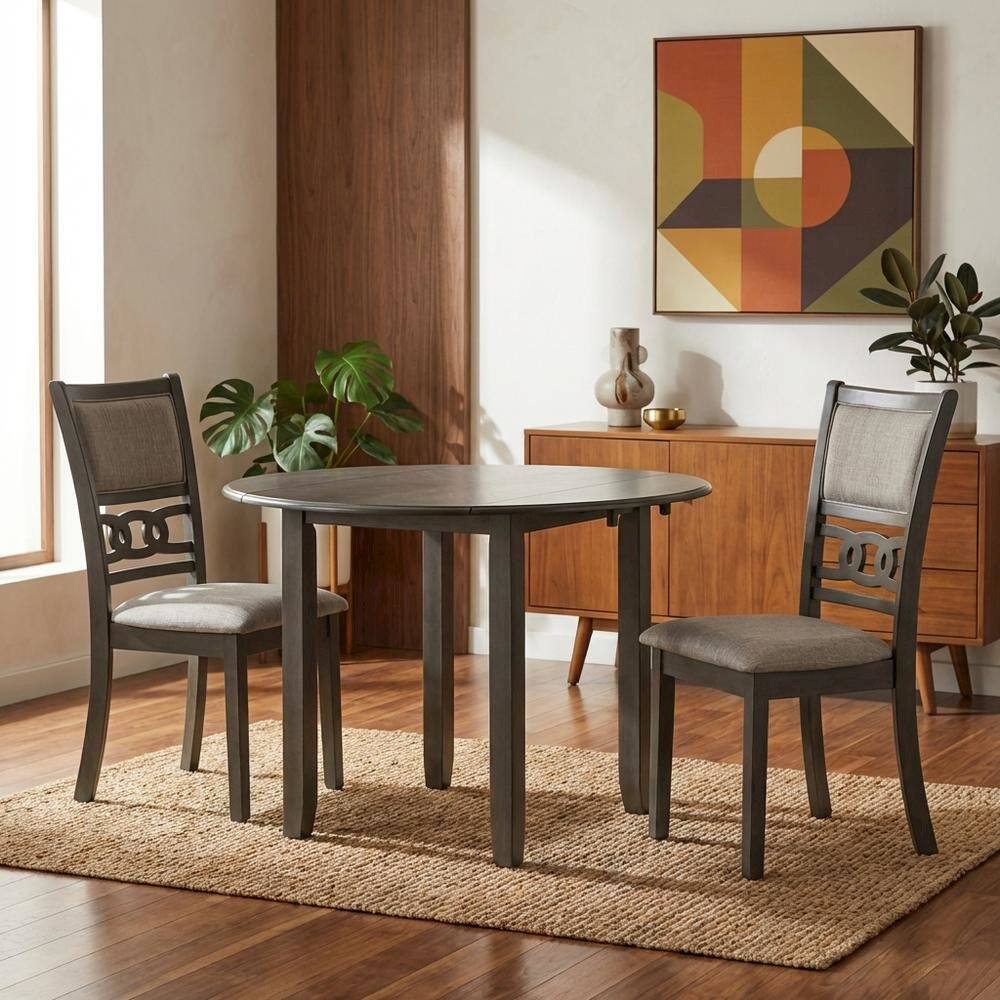 Angle. FurniFact - 3-Piece Wood Dining Set Round Drop-Leaf Table 2 Chairs Contemporary Gray - Gray.