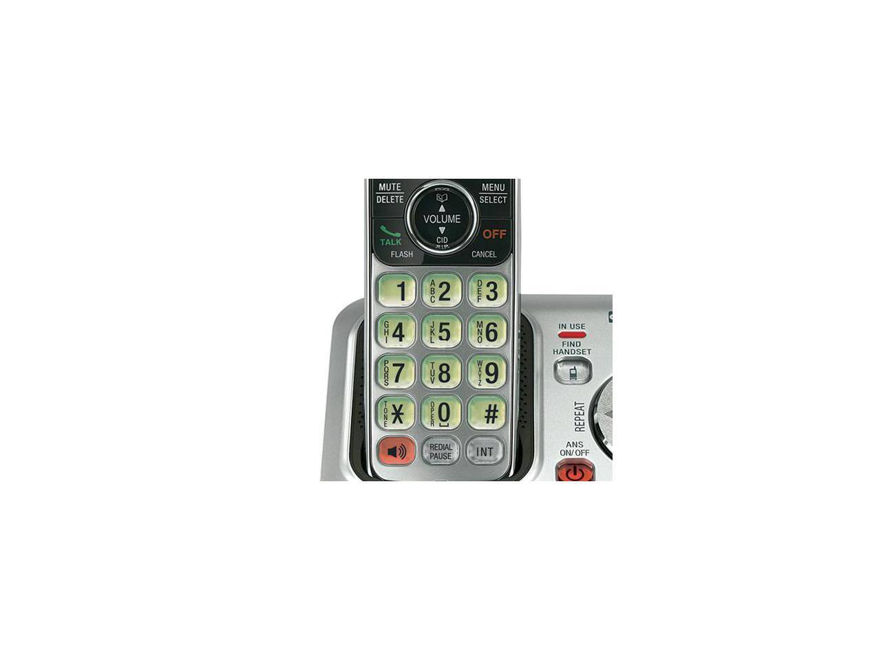 MUTE DELETE MENU SELECT VOLUME OFF TALK CID mIP FLASH CANCEL 1 GHI 4 POAS 7 TONE * ABC 2 JKL 5 TUV 8 FMI 0 REDIAL PAUSE DEF 3 NNO 6 ! 9 # I INT IN USE FIND HANDSET A REPEAT ANS ON OFF