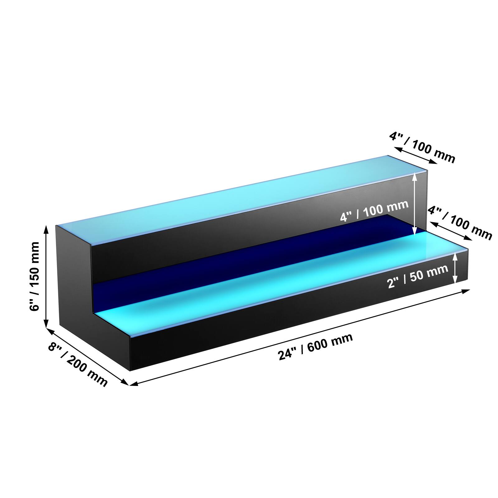 - 24" / 600 mm
- 8" / 200 mm
- 6" / 150 mm
- 4" / 100 mm
- 4" / 100 mm
- 2" / 50 mm