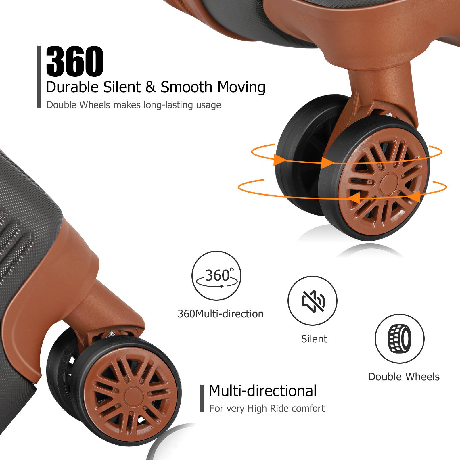 360 Durable Silent & Smooth Moving Double Wheels makes long-lasting usage

360 Multi-direction

Silent

Double Wheels

Multi-directional

For very High Ride comfort