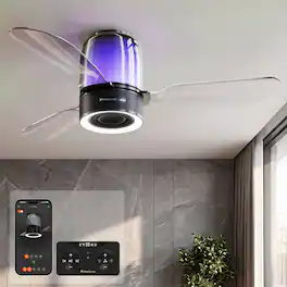 WindGroove - AirFi One 48" Hi-Fi Home Audio Dynamic RGB Smart LED Ceiling Fan Speaker with Light and Remote/ App/ Voice Control - Black