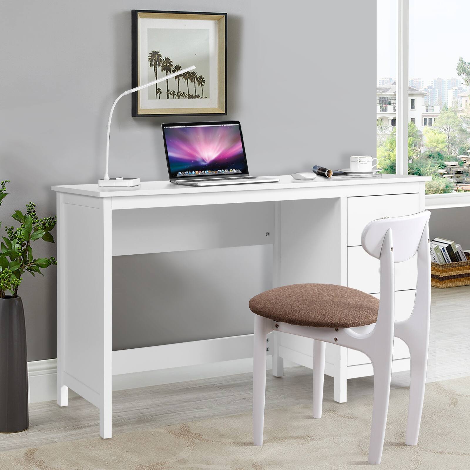 Alt View 1. Ecooso - Computer Desk with 3 Drawers, Spacious Writing Workstation for Home Office and Study - White.