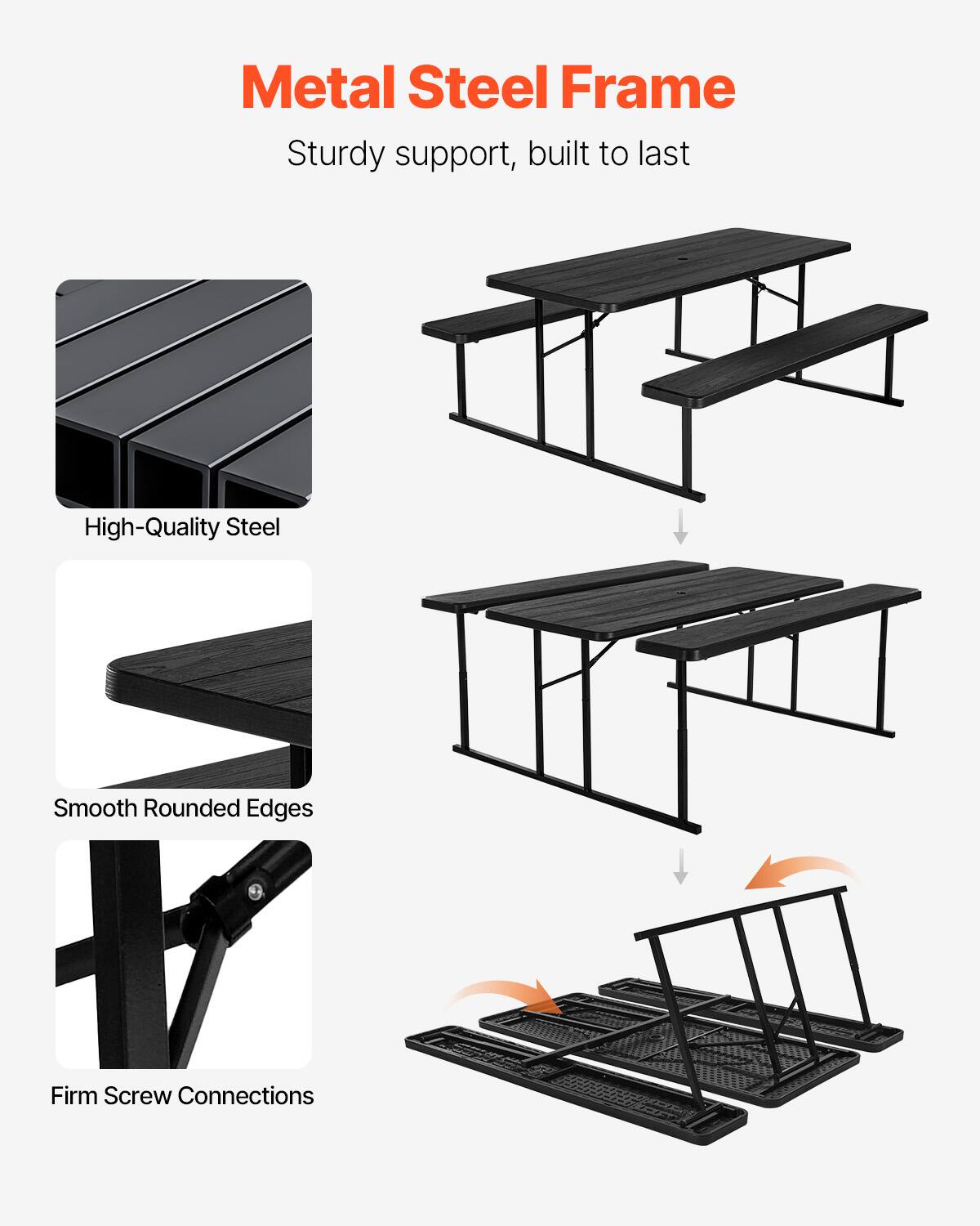 Metal Steel Frame  
Sturdy support, built to last  

- High-Quality Steel  
- Smooth Rounded Edges  
- Firm Screw Connections