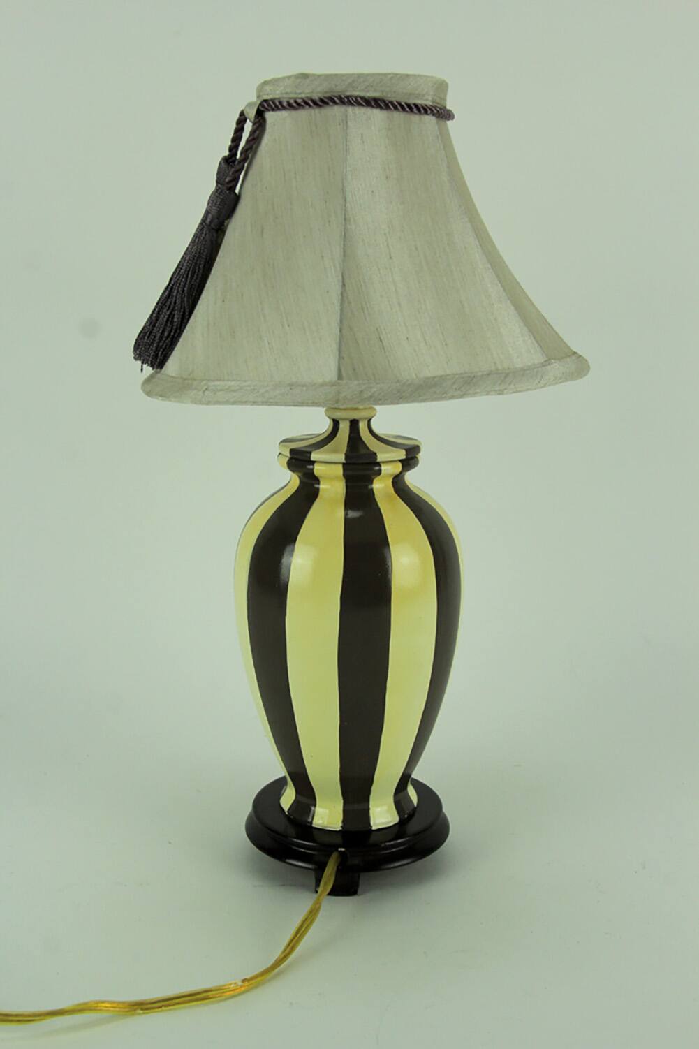 Alt View 1. Things2Die4 - Vertical Striped Small Ceramic Table Lamp with Tassel Shade (Set of 2) - Yellow.