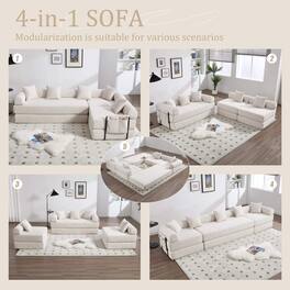 Roomtec - UNITED WE WIN convertible folding sofa bed with fixed frame and pillow back handrail cloud corduroy folding mattress - Beige