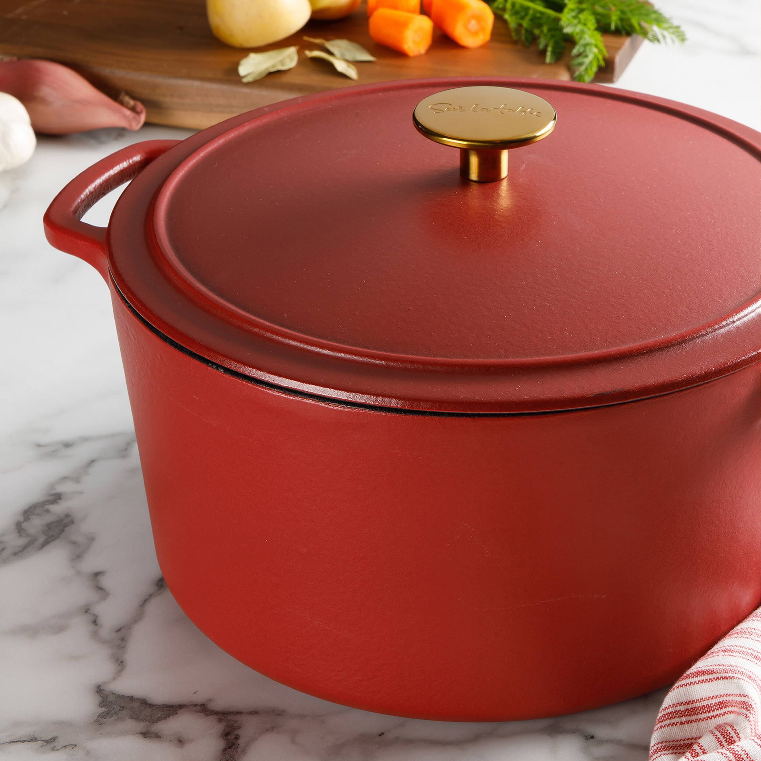 Alt View 5. Gibson - Sur La Table Millau 5.5 Quart Enameled Cast Iron Dutch Oven with Lid in Matte Brick with Rose Gold Knob - Matte brick.