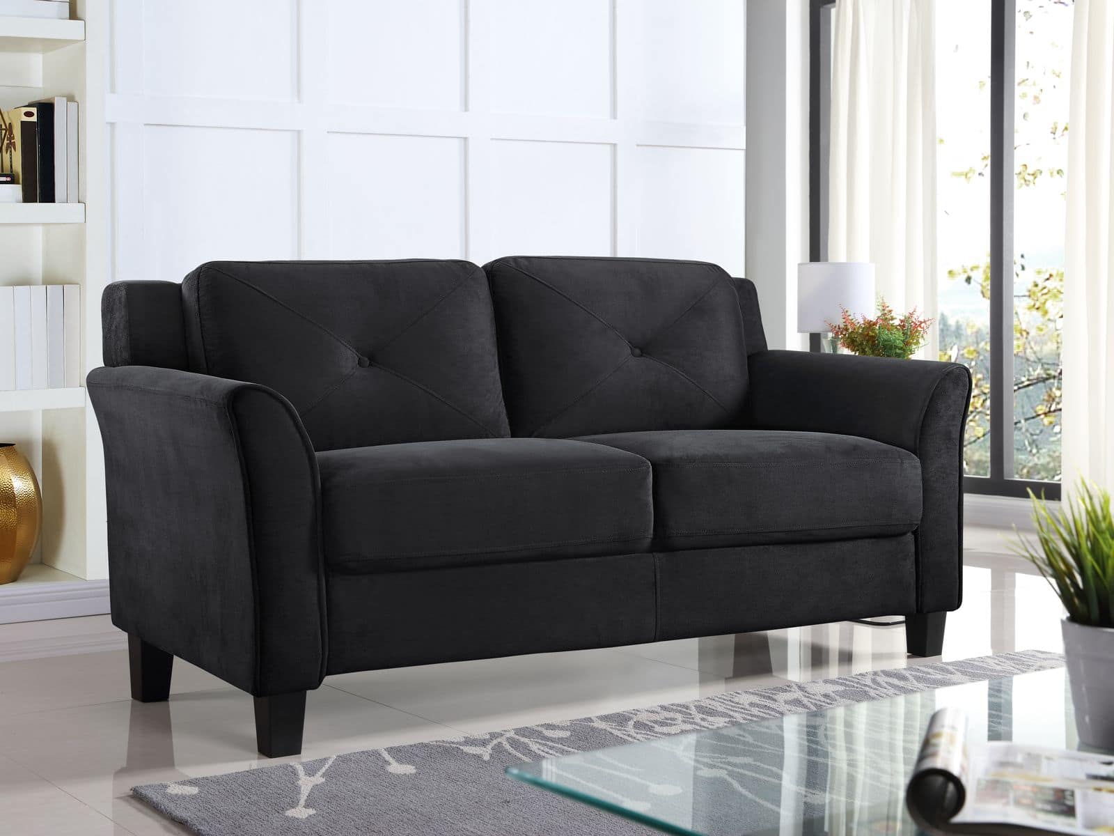 Lifestyle Solutions – Hartford Loveseat Upholstered Microfiber Curved Arms – Black Sansujyuku sansujyuku.com