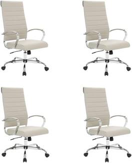 LeisureMod - Set of 4 Benmar Modern High Back Swivel Executive Office Chair with Adjustable Height and Chrome Finish Frame - Tan