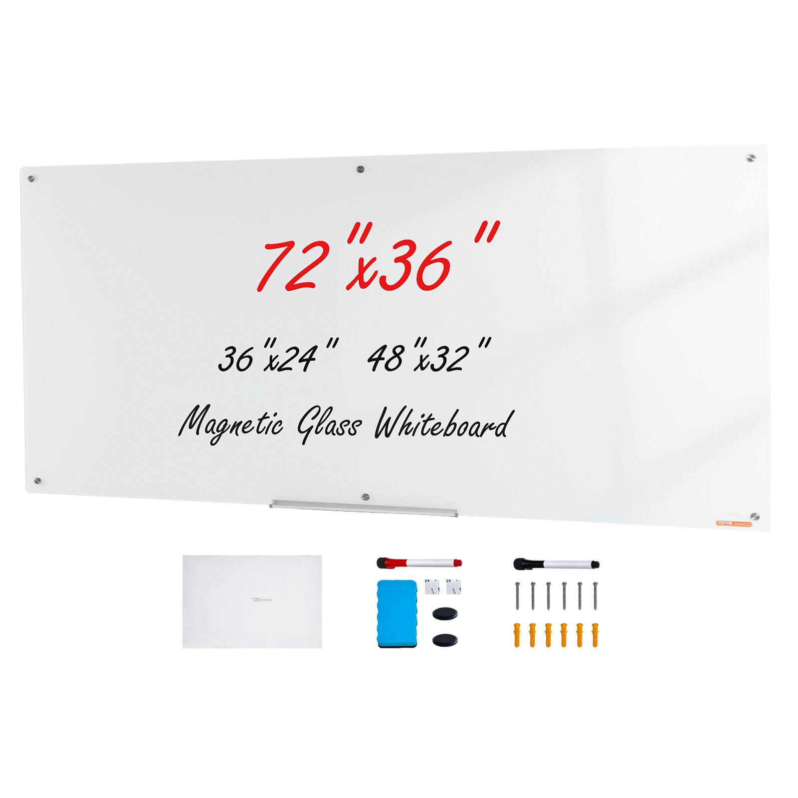 72" x 36"
36" x 24" 48" x 32"
Magnetic Glass Whiteboard