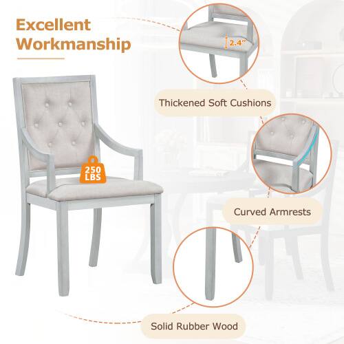 Excellent Workmanship  
2.4" Thickened Soft Cushions  
250 LBS  
Curved Armrests  
Solid Rubber Wood