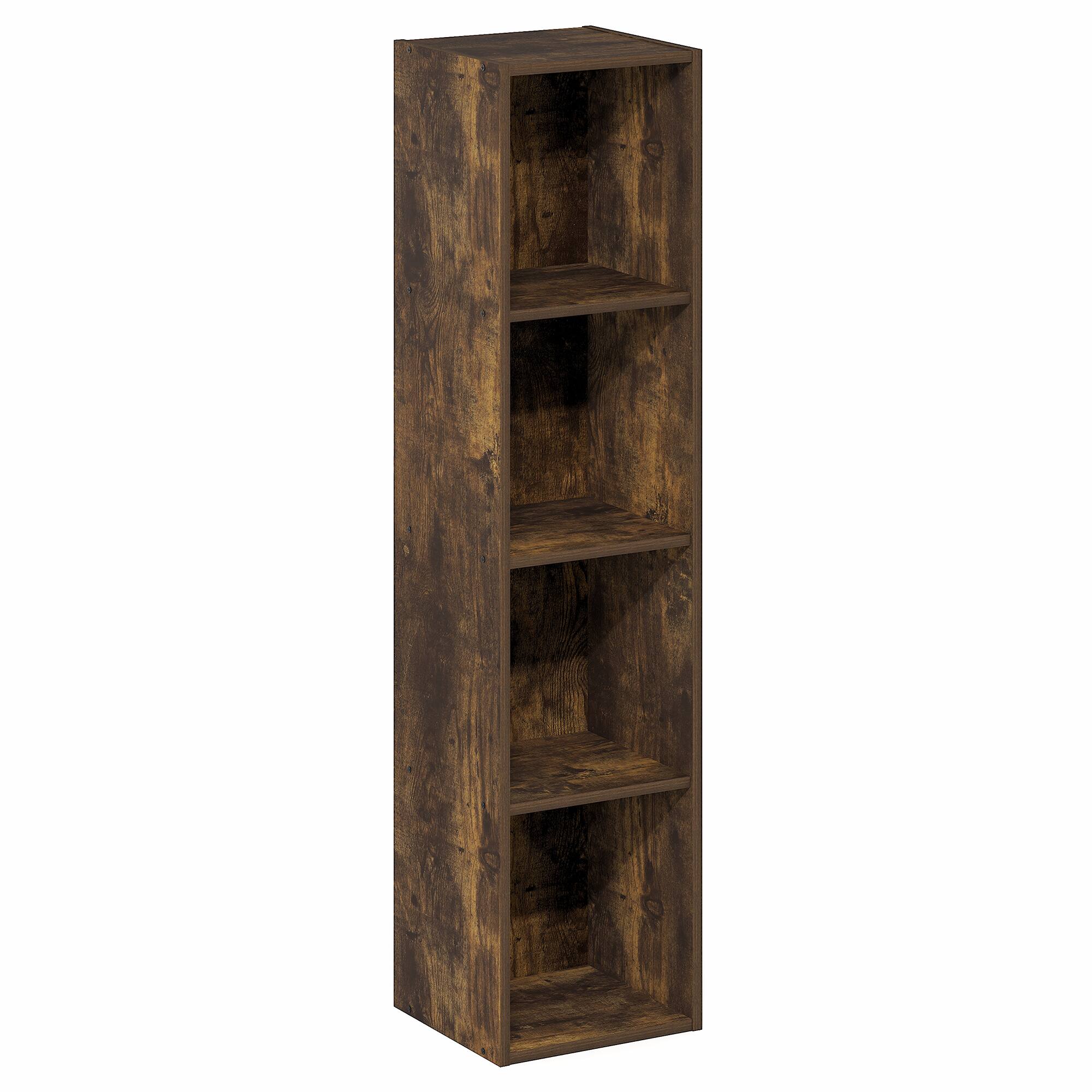 Alt View 5. Furinno - FULDA Book Shelf, 4-Tier Narrow Bookshelf, Standing Bookcase with 10-In Width Storage Shelf, 9.3 x 9.8 x 41.6 - Amber Pine.