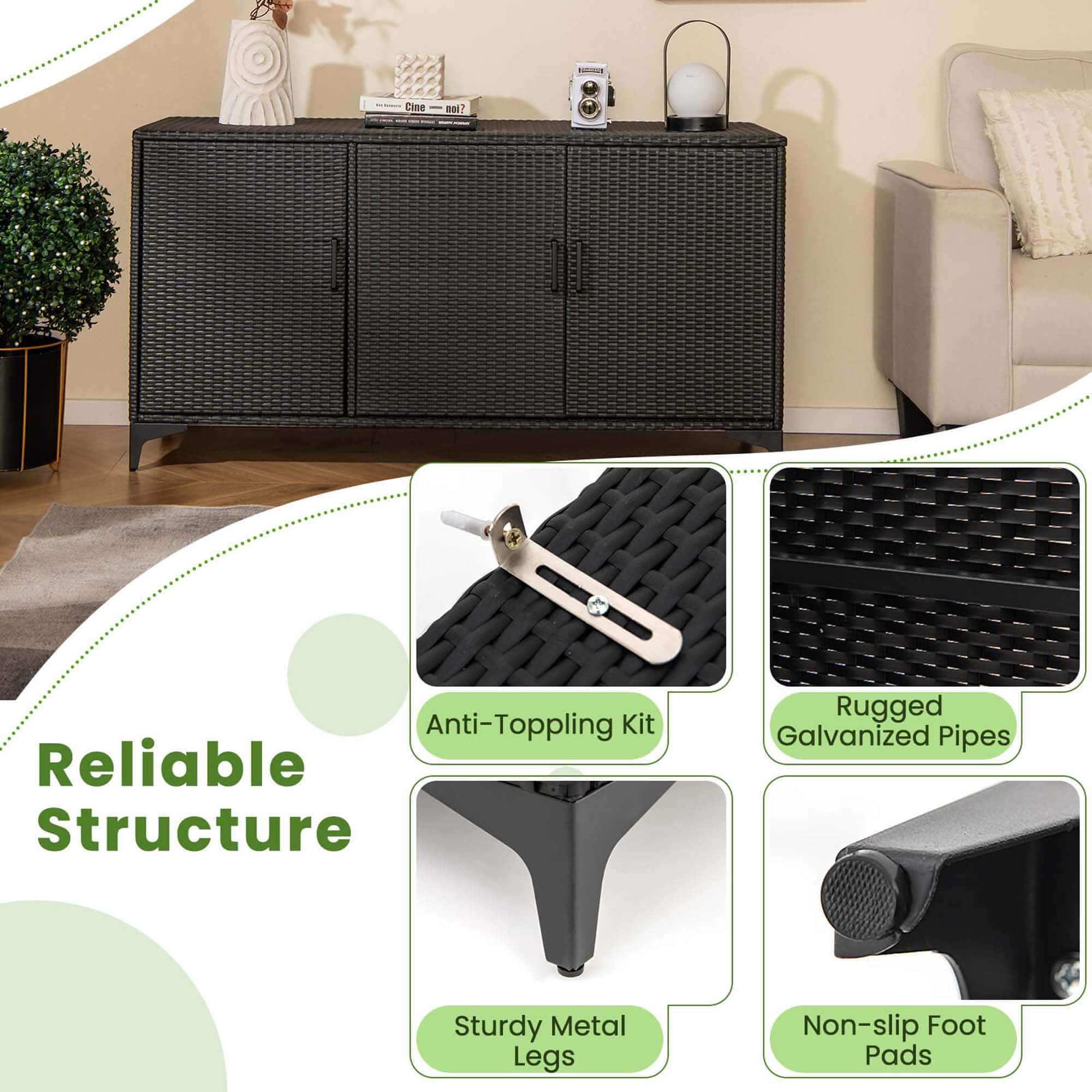 Reliable Structure: Anti-Toppling Kit, Rugged Galvanized Pipes, Sturdy Metal Legs, Non-slip Foot Pads