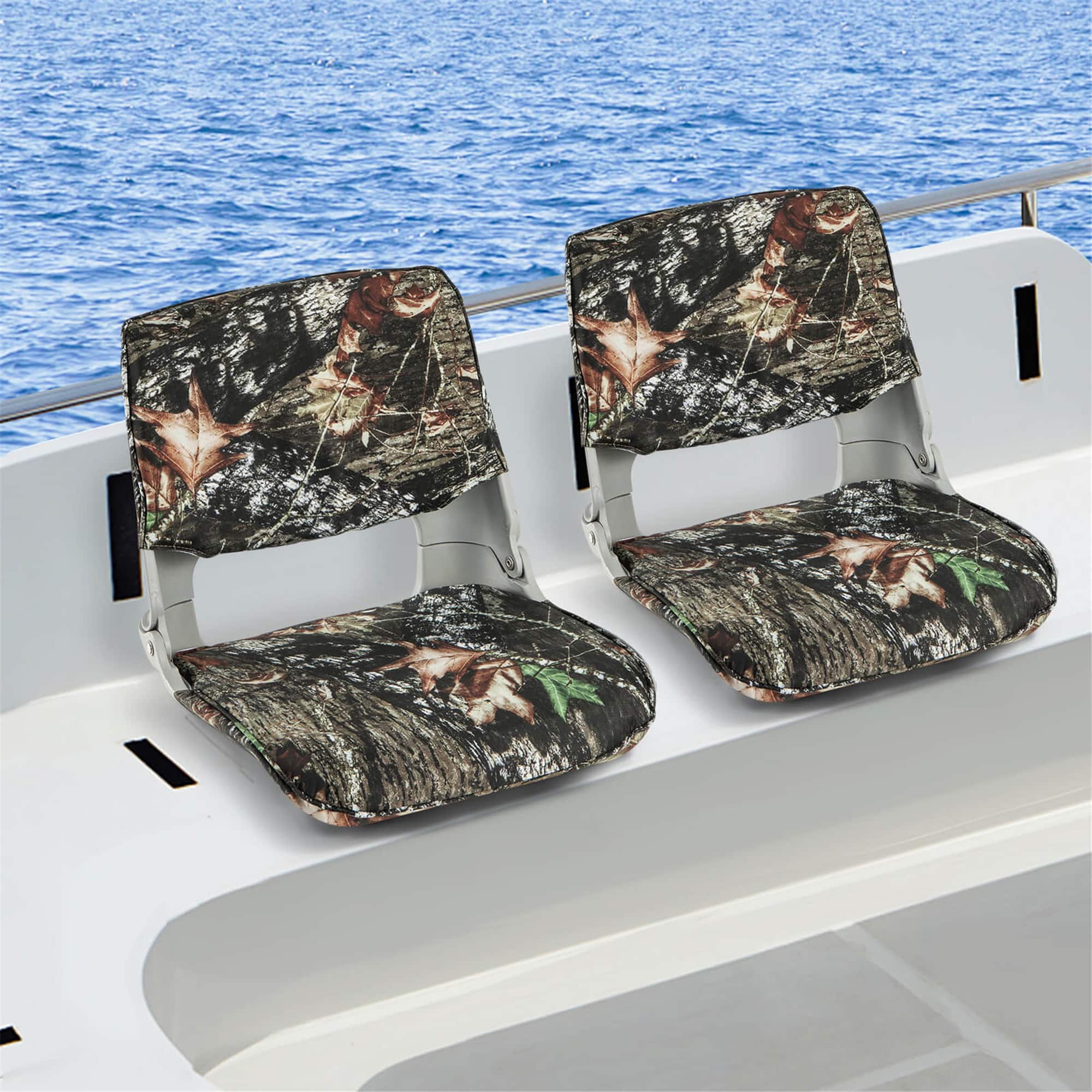 Gymax - 2PCS Low Back Padded Boat Seat w/ 4 Bolts Thick Sponge Padding for Outdoor - Camouflage