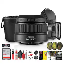 Nikon - Z DX 24mm f/1.7 Lens | APS-C Prime, Fast Aperture, Lightweight - Bundle - Black