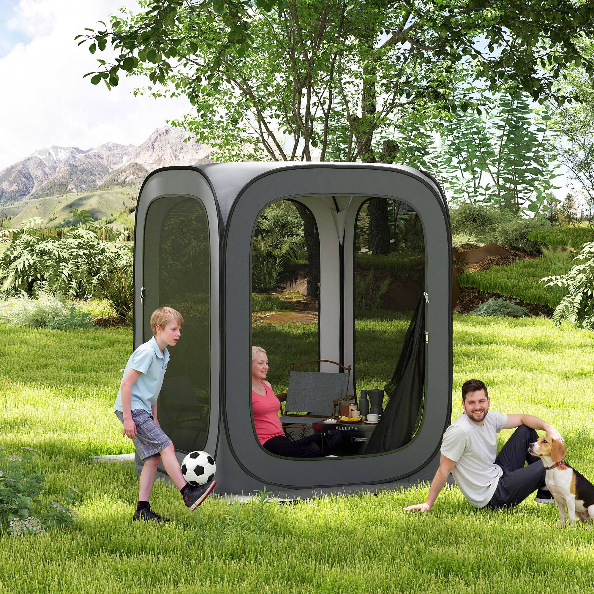 Alt View 1. Outsunny - 6 x 6ft Pop Up Screen Tent, Portable Camping Gazebo Canopy Screen House with UPF50+ Oxford Cloth and Carry Bag - Dark Gray.