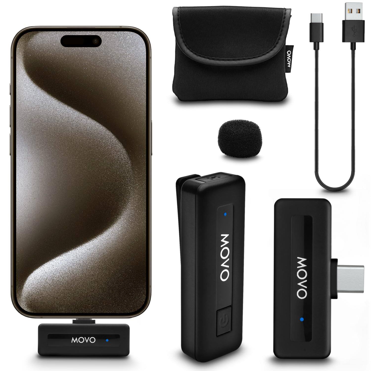 MOVO - Wireless Mini USB-C Wireless Microphone for iPhone 15 and up