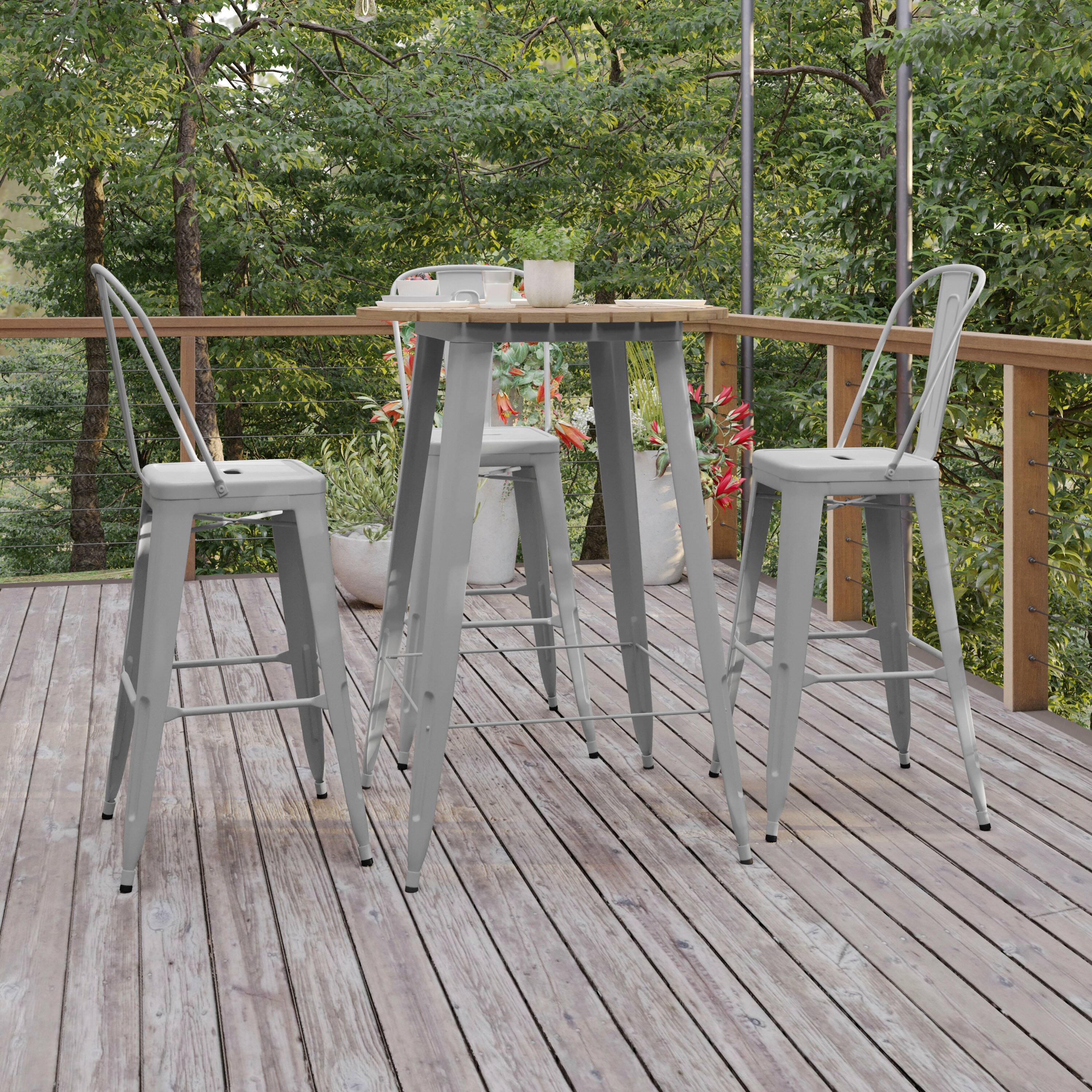 Alt View 2. Flash Furniture - Declan Commercial Indoor/Outdoor Bar Top Table, 30" Round All Weather Brown Poly Resin Top with Silver Steel base - Gray.