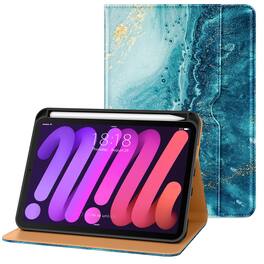 DTTO - Case for iPad Mini 7 (A17 Pro) 2024 / Mini 6 2021 8.3" - Leather Folio Stand with Pencil Holder & Multi-Angle Viewing - Sandy Wave